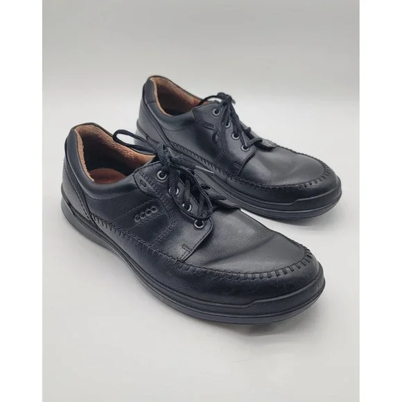 ECCO Mens 46/12 Black Leather Oxford Comfort Walking Shoes Lace Up