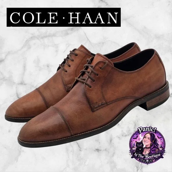 Cole Haan Oxford Mens 9W Tan Leather Cap Toe Grand.OS Dress Shoes Formal Wedding