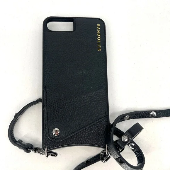 Bandolier Emma Pebbled Crossbody Leather‎ Phone Case iPhone 8+ Black Studded