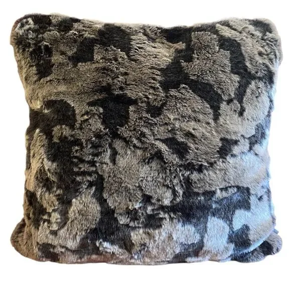 NWOT NEW Aviva Stanoff Black/Brown Faux Fur Luxury Designer Pillow 20