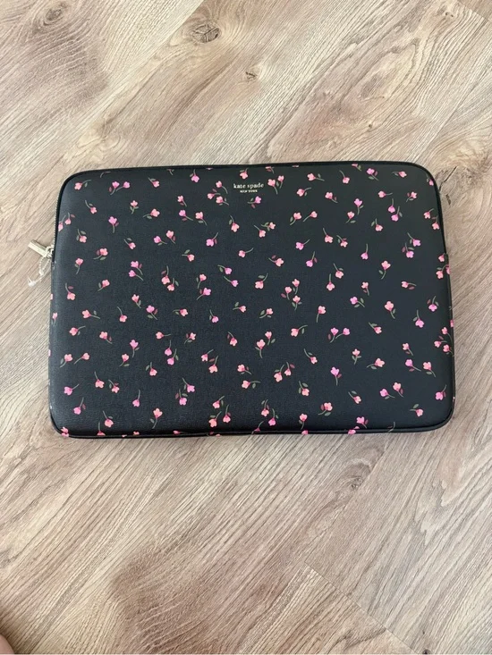 kate spade Black Laptop Sleeve with Pink Floral Print