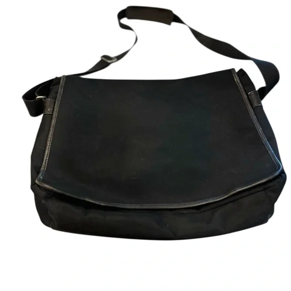 Banana Republic Black Greyson Messenger Bag with Leather Trim