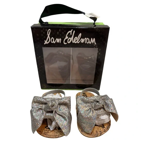 Sam Edelman Baby Gigi Glitter Bow Dress Sandals/Shoes - Sz‎ 3 USA