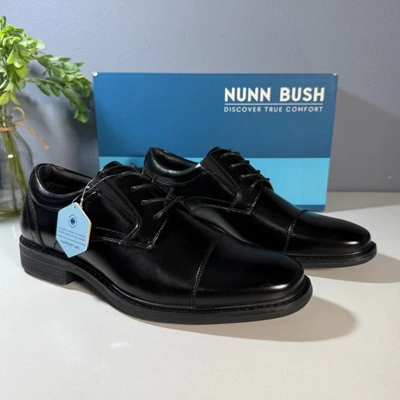 Nunn Bush Cap Toe Oxford Mens Black Lace‎ Up Dress Shoes Size 9.5