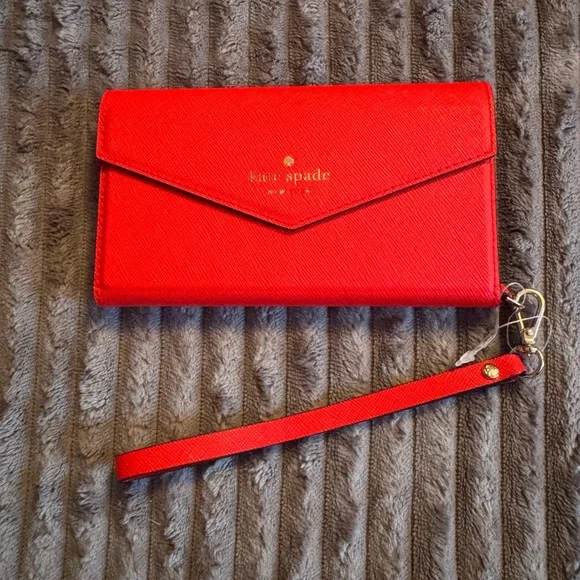 kate spade red iPhone SE case with wristlet
