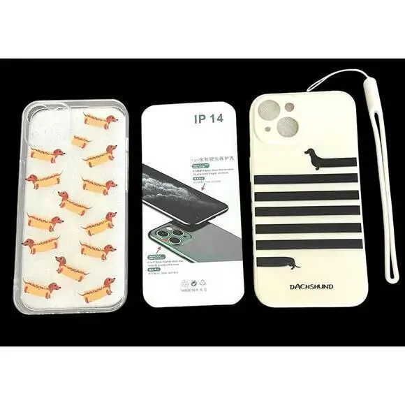 Lot Of 2‎ Dachshund Pattern Protection Clear & Cream Cases For iPhone 14