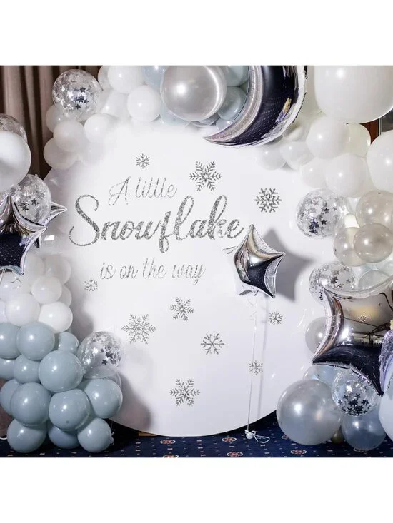 Winter Wonderland Baby Shower Stickers - Snowflake Backdrop & Party Decor