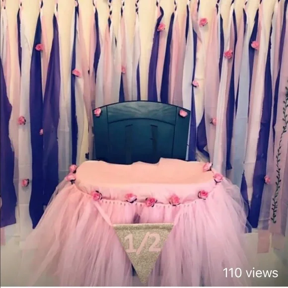 1/2 Year Birthday Girl Pink Floral Tulle High Chair Banner Decoration – Handmade