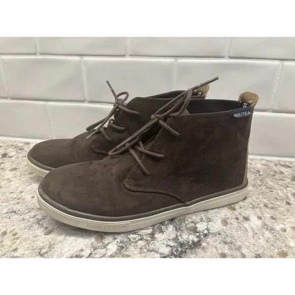 Boys Youth Size‎ 6 Casual Low Boots Lace Up Faux Leather Brown Nautica EUC