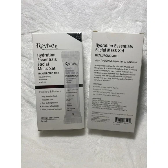 ReviveRx Hydration Essentials Facial Mask Set Hyaluronic Acid -2 boxes, 20 masks
