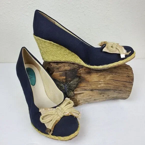 Fitzwells Navy espadrilles wedges with bow