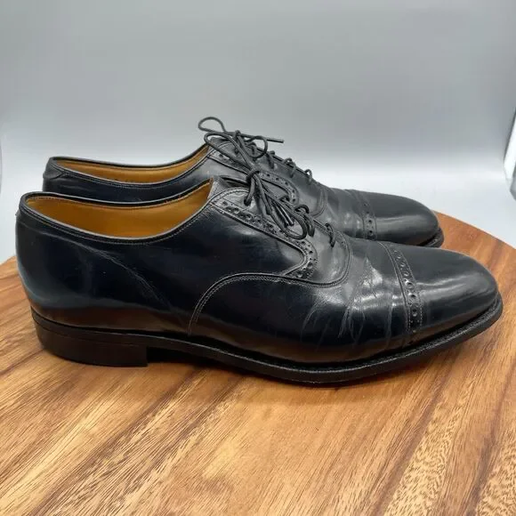 Johnston & Murphy Heritage Oxfords Mens 10D Black Leather Cap Toe Dress Shoe USA