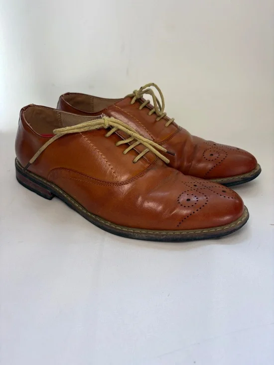 Bruno Marc Men's Brown Leather Wingtip Derbys with Perforated Toe Size 8