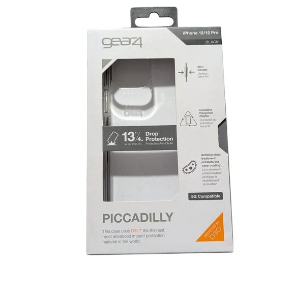 B7. Gear4 PACCADILLY 13ft Drop Protection CLR/BLK‎ Case For iPhone 12/ 12 Pro