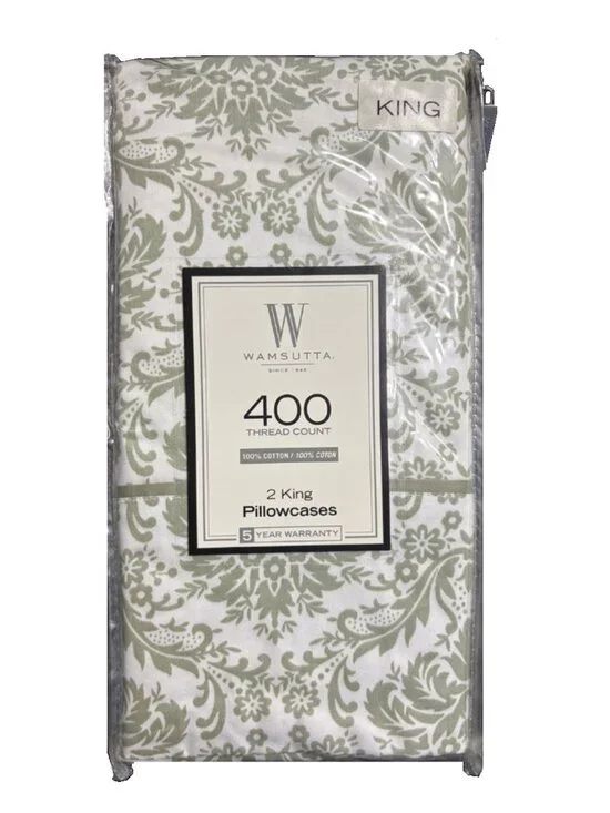 new SAGE GREEN Wamsutta 400 Thread Count 100% Cotton Sateen King Pillowcases