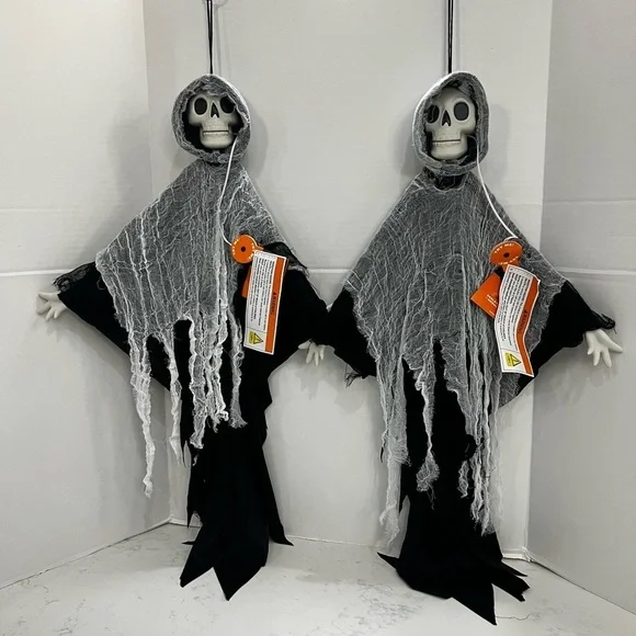 Spooky Skeleton  with Hooded Gray and Black Cloak