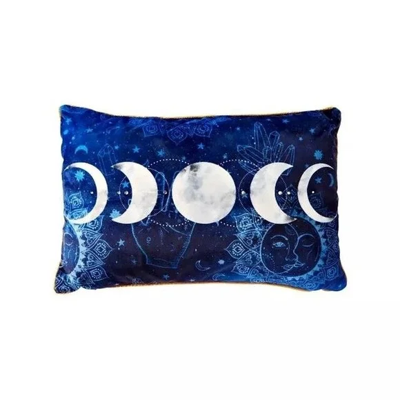 Tarot Moon Phase Pillow blue‎ with yellow trim, excellent condition 18