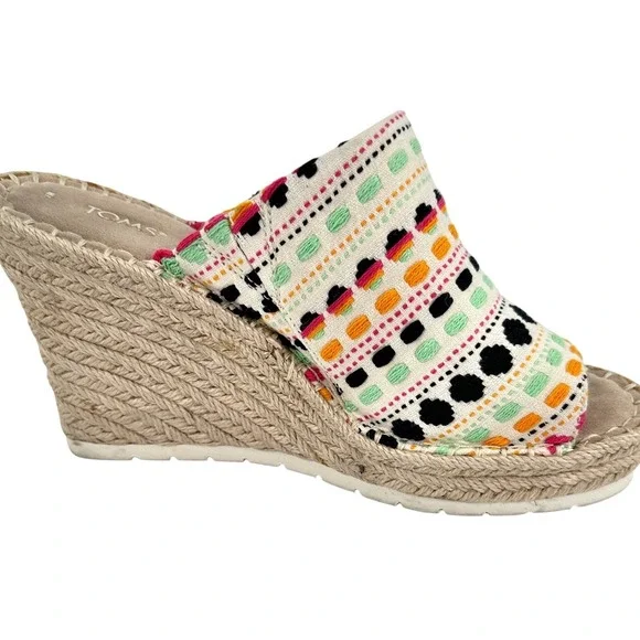 TOMS Monica Mule Embroidered Wedge Espadrille Sandal Multicolor‎ 4