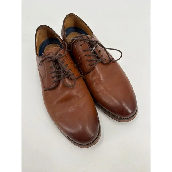 Florsheim Mens 14193-221 Cognac Brown Leather Plain Toe Derby Shoes 10.5 EEE