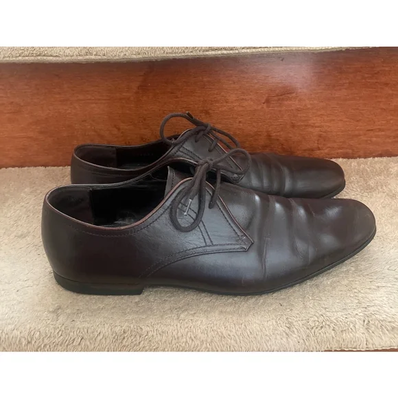 Authentic Gucci Brown Leather Oxfords Men Size 9 In Excellent Condition