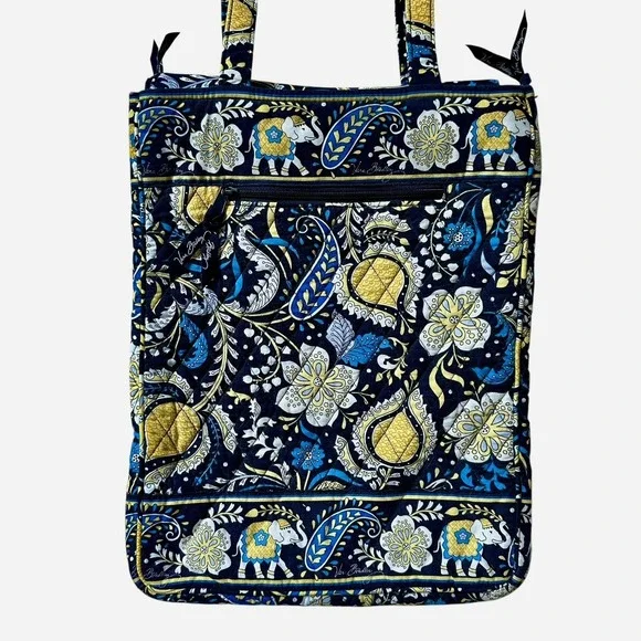 Vera Bradley Ellie Laptop Travel Tote Bag 15x11.5 Inch Blue Checkpoint Friendly