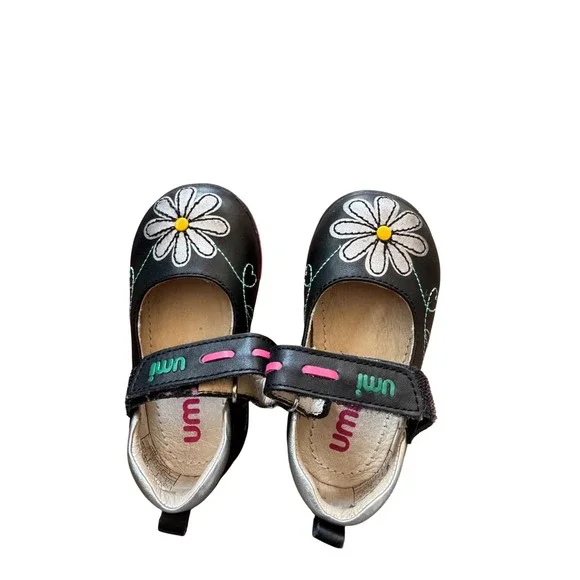 Umi Girls Black Leather‎ Flower Mary Jane Shoes Size 20 EUR 5C Toddler