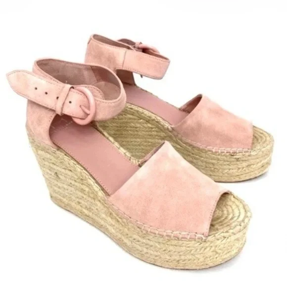 Marc Fisher Alida Pink Suede Platform Wedge Espadrille Sandals (6.5)