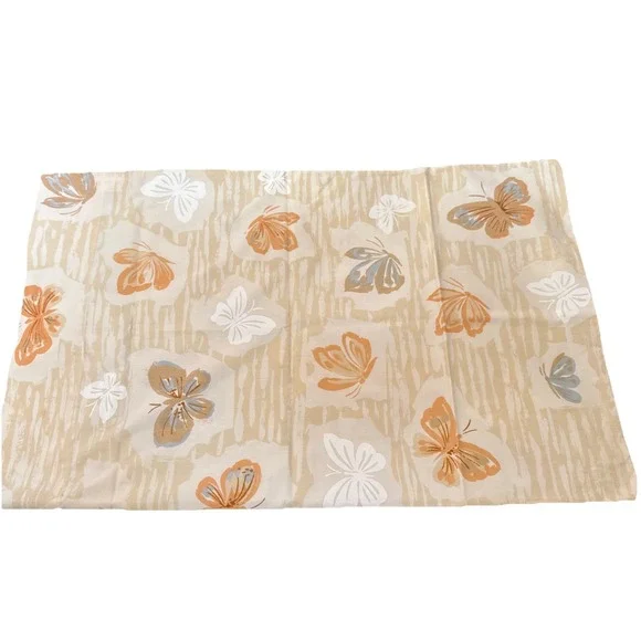 Vintage 70's Pequot No-Iron Percale Standard Pillow Case Tan Orange Butterfly