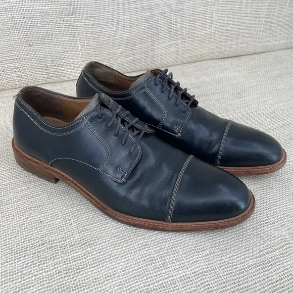 Johnston & Murphy Navy Sheepskin‎ Leather Cap Toe Oxford Shoes Mens 12M 20-9511