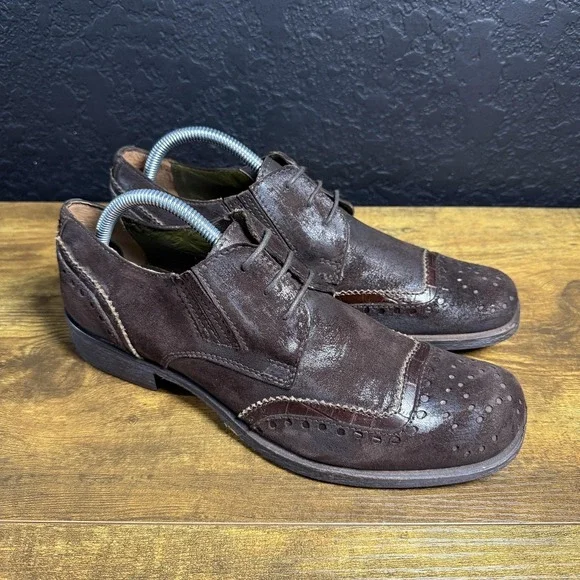 Soho Lab Vero Cuoio Brown Suede Leather Wingtip‎ Brogue Oxford Mens 8.5