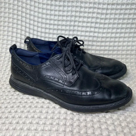 Cole Haan Mens Wingtip Oxford Dress Shoes Black Leather Grand Explore‎ Size 8.5