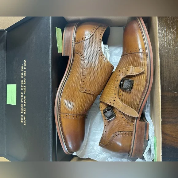 Vintage foundry Men's Double Monk Leather Dress Shoes - Tan Brown