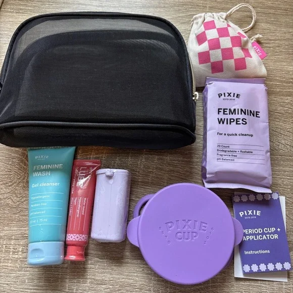Pixie Menstrual Period Cup Starter Kit Feminine Care Cleanser Wipes Inserter