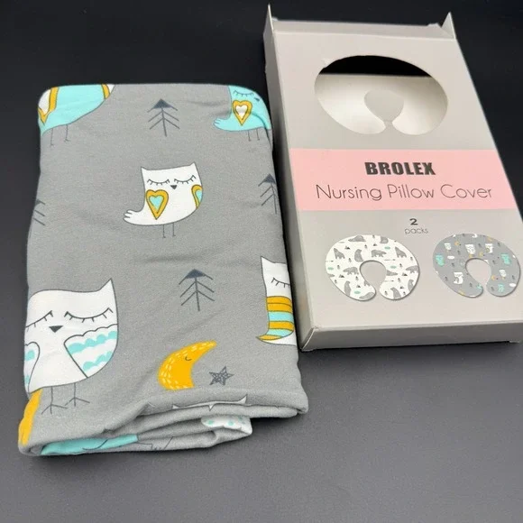 Brolex Nursing Pillow Cover Gray Owl Jersey Knit Single Cover Missing Pair