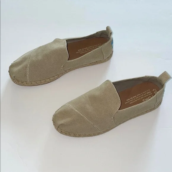 TOMS Womens Alpargata‎ Canvas Espadrille Slip On Shoes Beige Tan W5.5