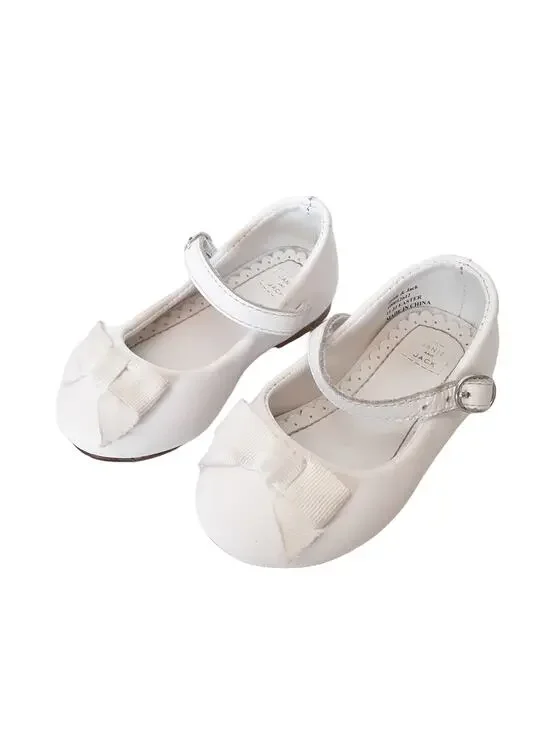 Janie & Jack Girls 11 JJ Easter White Mary Janes Top Strap Kids Leather Flats