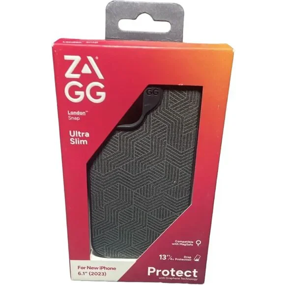 ZAGG iPhone 15 MagSafe Case London Snap Fabric 13ft Drop Protection Sleek