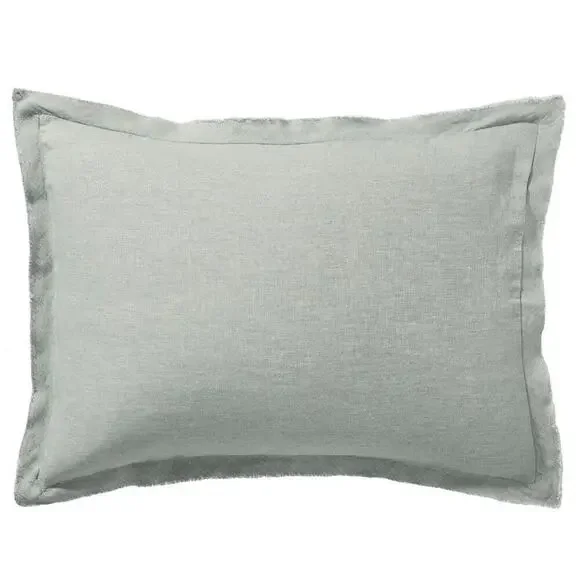 3 Pottery Barn Belgian Flax Linen Double Flange Sham Pillow Covers Mineral Blue