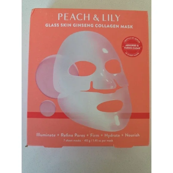 PEACH & LILY Glass Skin Ginseng Collagen Mask - Box of 7 Masks NEW