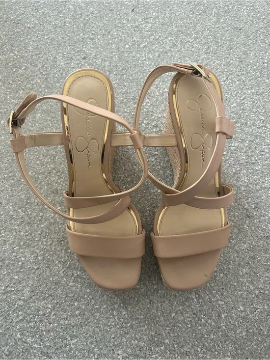 Jessica Simpson Women’s Nude Strappy Espadrille Wedge Sandals Size 8M