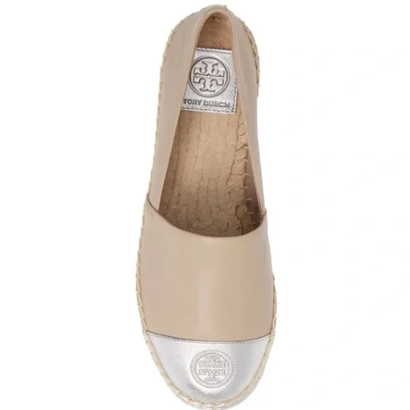 TORY BURCH Women's Beige and Silver Color Block Espadrille Flats