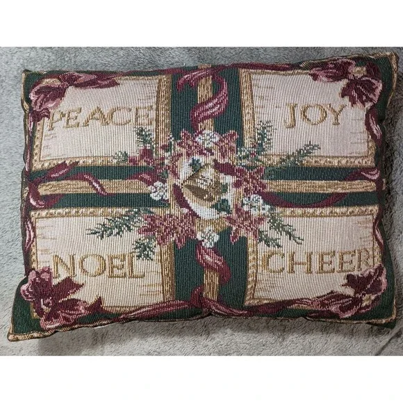 Vintage Tapestry Woven Christmas Holiday Throw Pillow 90s Y2K Cottagecore Decor