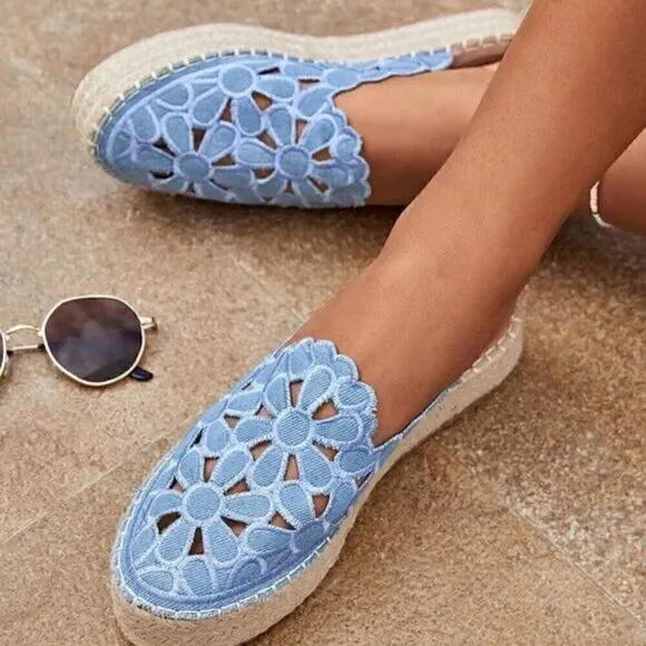 Patrizia Floral Boho Embroidered Slide On Espadrille Mule Sz 40
