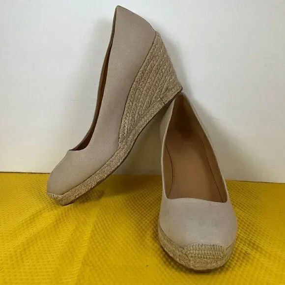 J Crew Canvas Espadrille Wedges Natural Beige 10.5‎