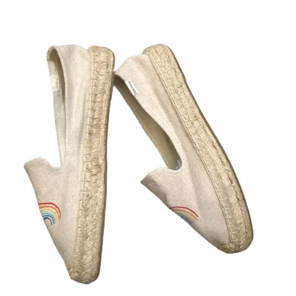 Anthropologie SALUDOS Espadrille Flats Loafer Shoes Rainbow Embroidery Twee