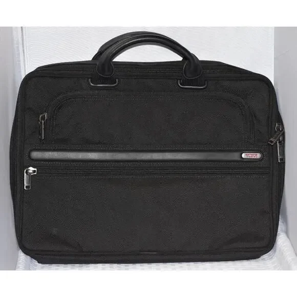 TUMI Padded 15' Laptop Files Soft Briefcase Leather Handles and Multi Pockets