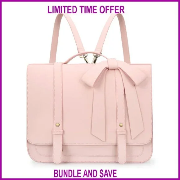 PU Leather 14 Inch Laptop Bag, Convertible Backpack Briefcase for Women,