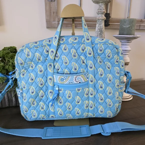 Vera Bradley Bermuda Blue Paisley Quilted Cotton Tote Messenger Laptop Bag
