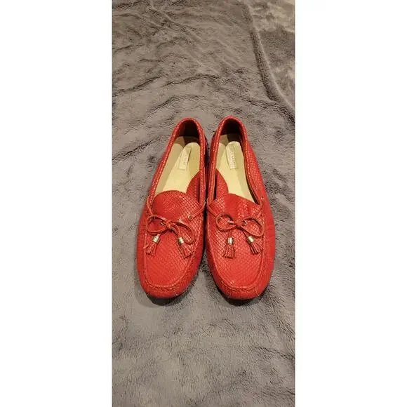 Cole Haan Red Snakeskin Embossed Driving Loafers Women 10.5 Tassel Moccasins