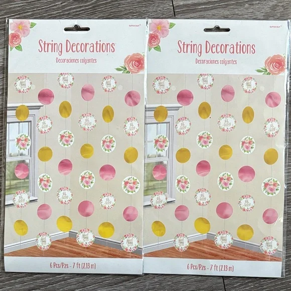 Baby Shower Floral String Decorations - Pink and Yellow